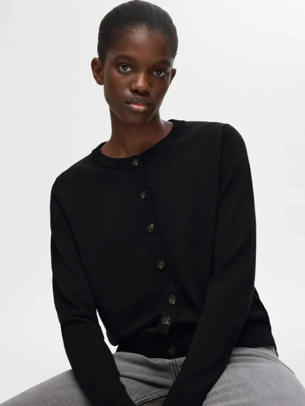 Strik>SELECTED 100% MERINOULD CARDIGAN Black