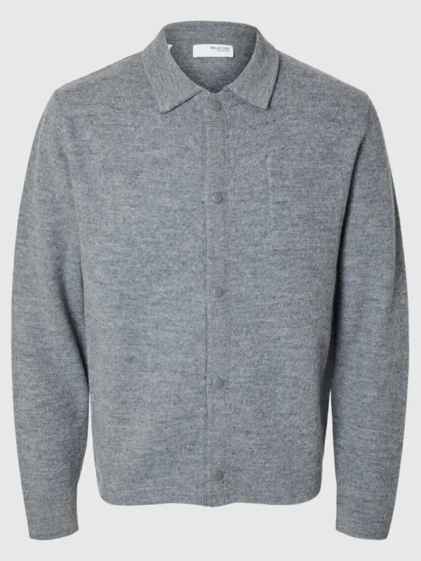 Strik>SELECTED 100% MERINOULD CARDIGAN Grey