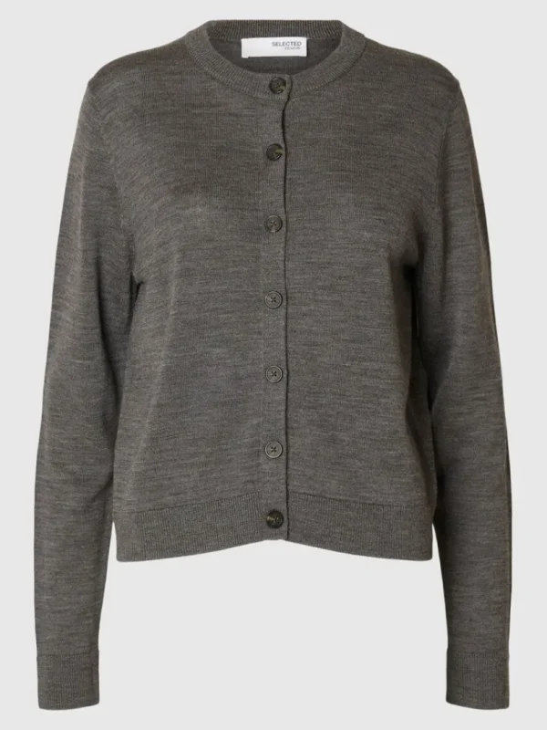 Strik>SELECTED 100% MERINOULD CARDIGAN Grey