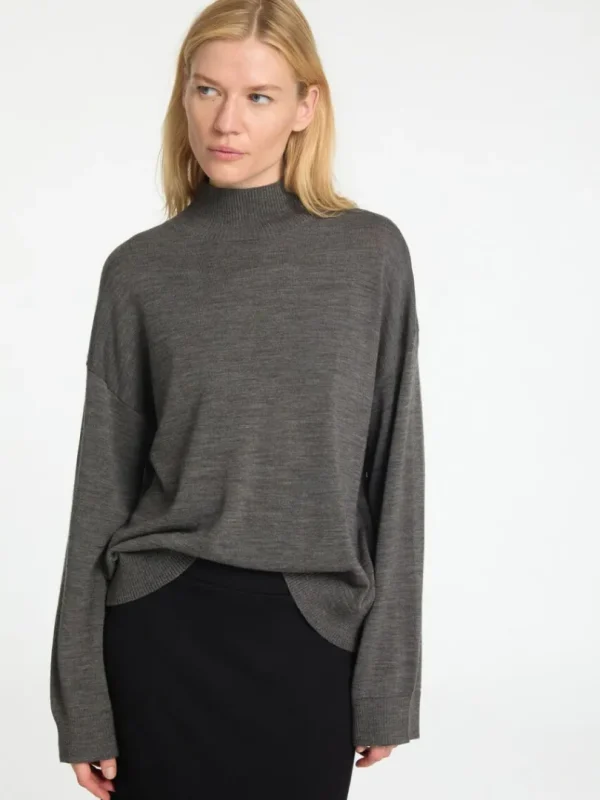 Strik>SELECTED 100% MERINOULD HØJHALSET TRØJE Grey