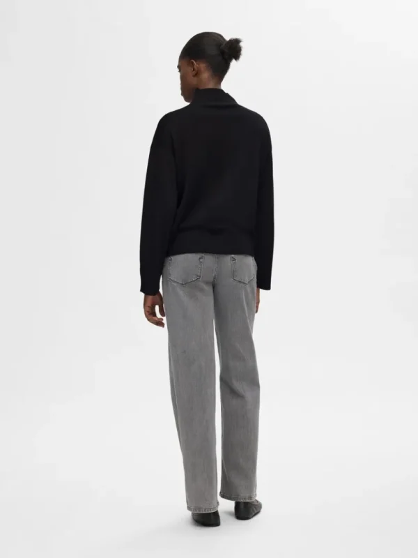 Strik>SELECTED 100% MERINOULD HØJHALSET TRØJE Black