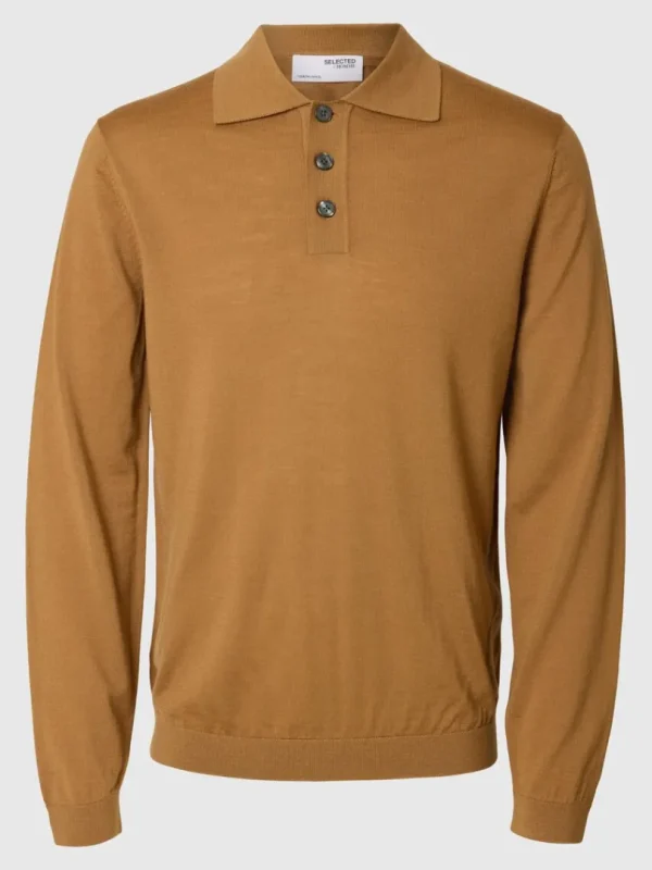 Strik>SELECTED 100% MERINOULD STRIKKET POLOSHIRT Orange