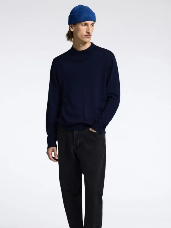 Strik>SELECTED 100% MERINOULD SWEATER MED HØJ HALS Blue