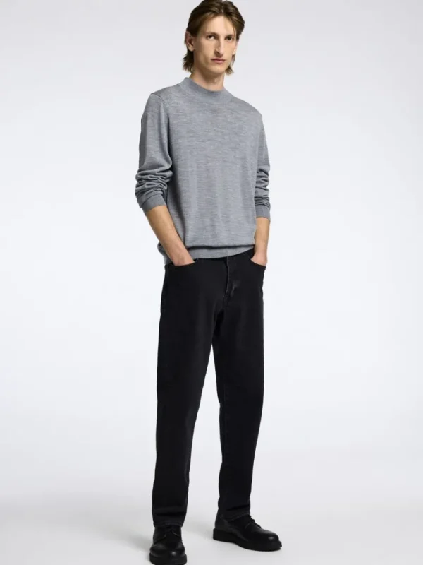 Strik>SELECTED 100% MERINOULD SWEATER MED HØJ HALS Grey