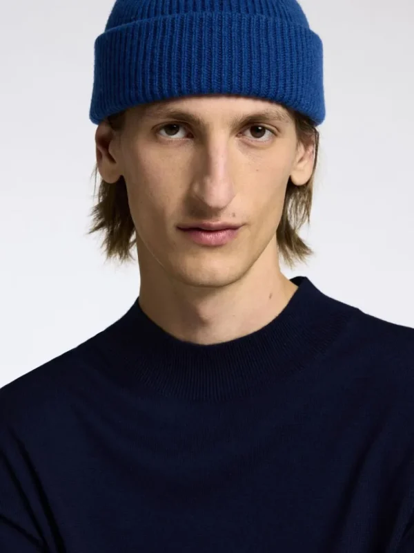 Strik>SELECTED 100% MERINOULD SWEATER MED HØJ HALS Blue