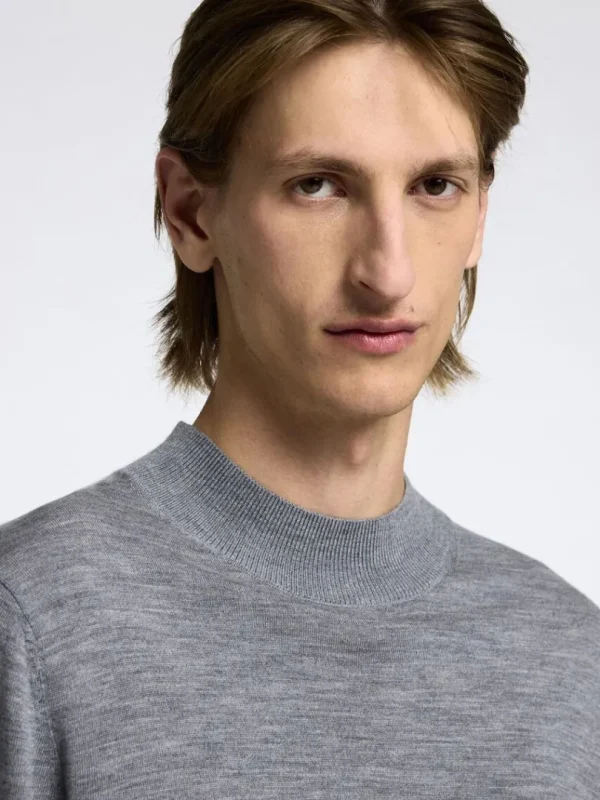 Strik>SELECTED 100% MERINOULD SWEATER MED HØJ HALS Grey