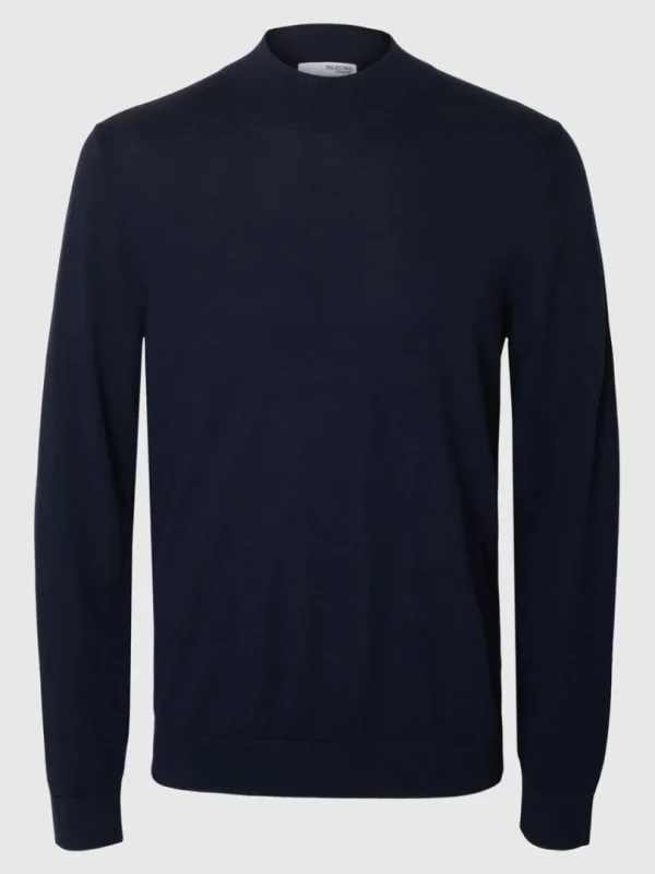 Strik>SELECTED 100% MERINOULD SWEATER MED HØJ HALS Blue