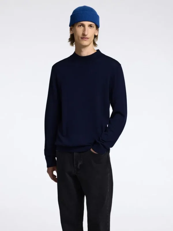 Strik>SELECTED 100% MERINOULD SWEATER MED HØJ HALS Blue