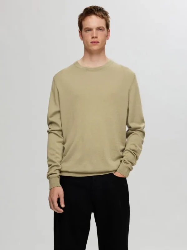 Strik>SELECTED 100% MERINOULD SWEATER MED RUND HALS Brown