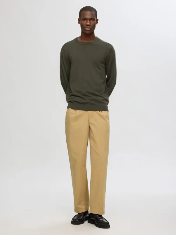 Strik>SELECTED 100% MERINOULD SWEATER MED RUND HALS Green