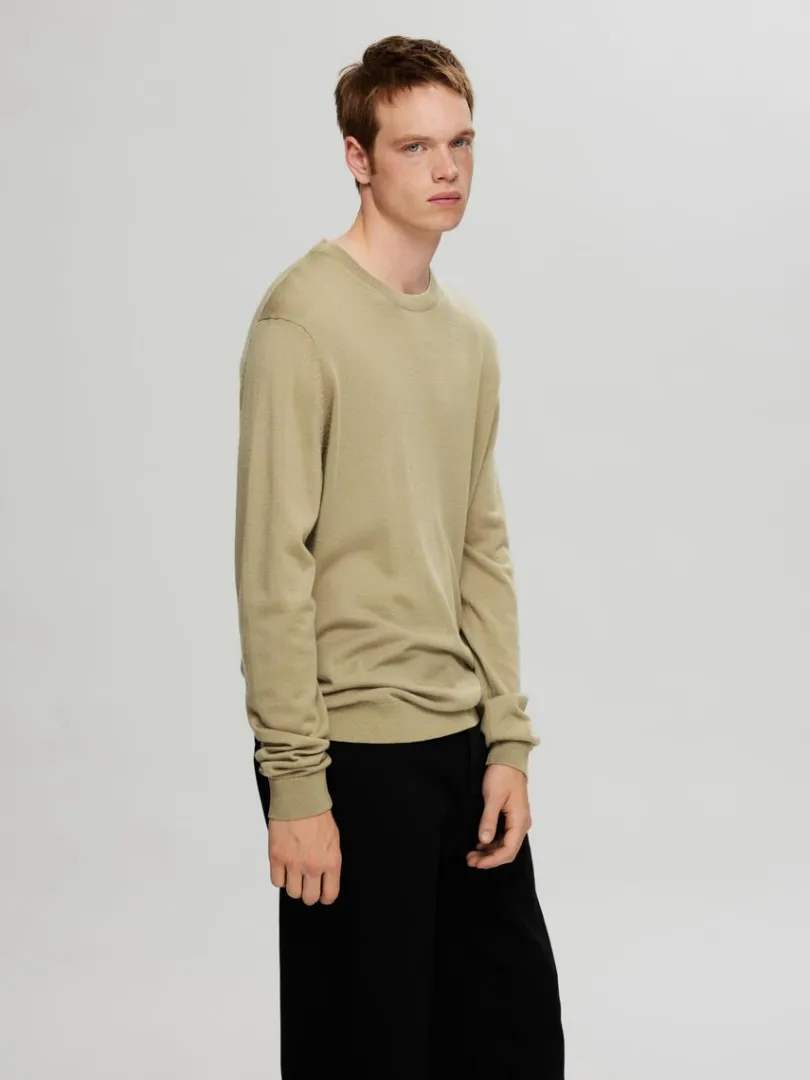 merinould_sweater_med_ru_2-3.webp Strik>SELECTED 100% MERINOULD SWEATER MED RUND HALS Brown