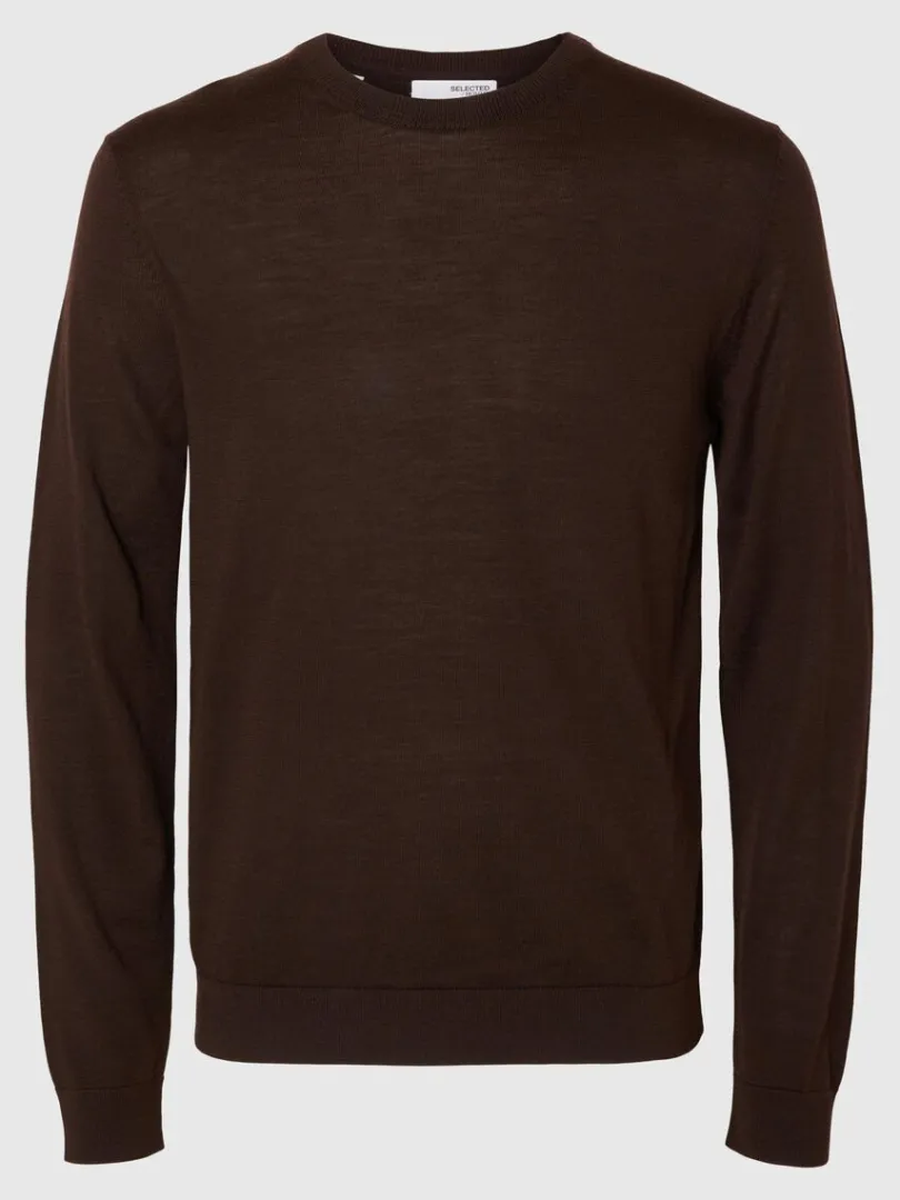 merinould_sweater_med_ru_4-2.webp Strik>SELECTED 100% MERINOULD SWEATER MED RUND HALS Brown