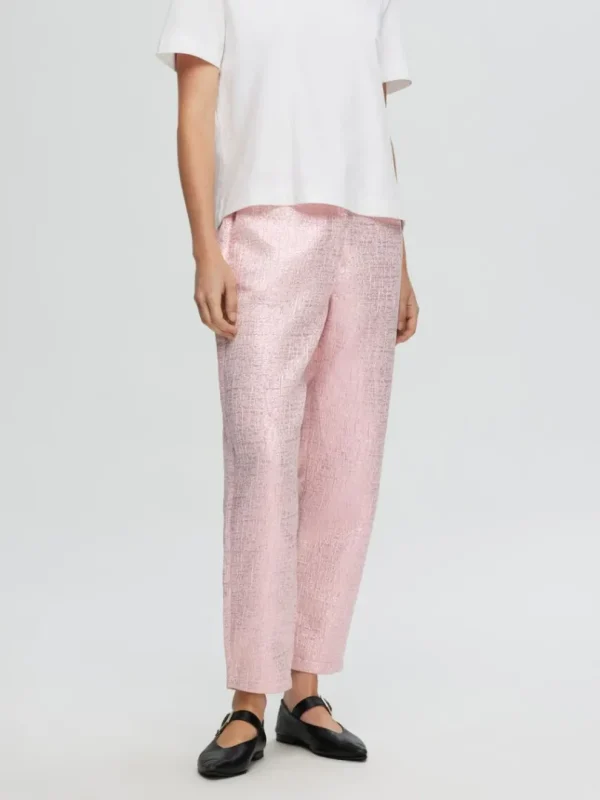 Bukser>SELECTED METALFARVET JACQUARD CROPPED BUKSER Pink