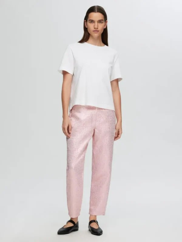 Bukser>SELECTED METALFARVET JACQUARD CROPPED BUKSER Pink