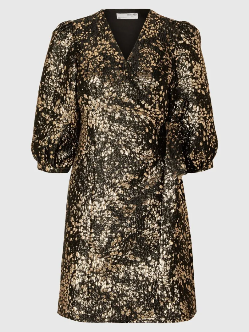 metalfarvet_jacquard_kort_5.webp Kjoler>SELECTED METALFARVET JACQUARD KORT KJOLE Gold