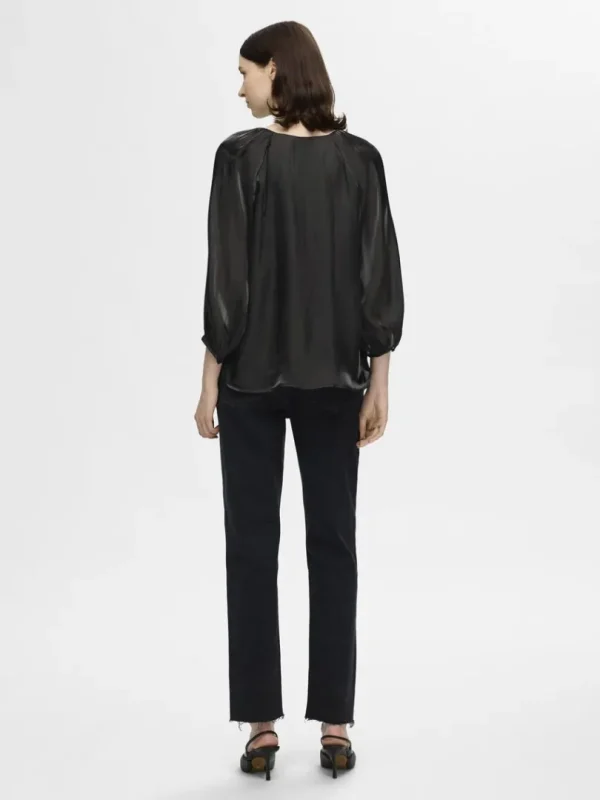 Toppe Og Bluser>SELECTED METALLISK BLUSE MED V-HALS Black
