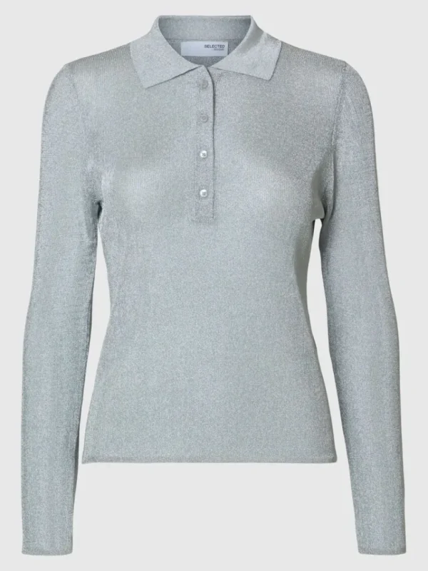 Strik>SELECTED METALLISK LANGÆRMET POLO Grey
