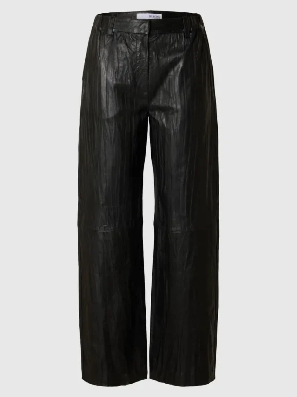 Bukser>SELECTED MID WAIST LÆDERBUKSER Black