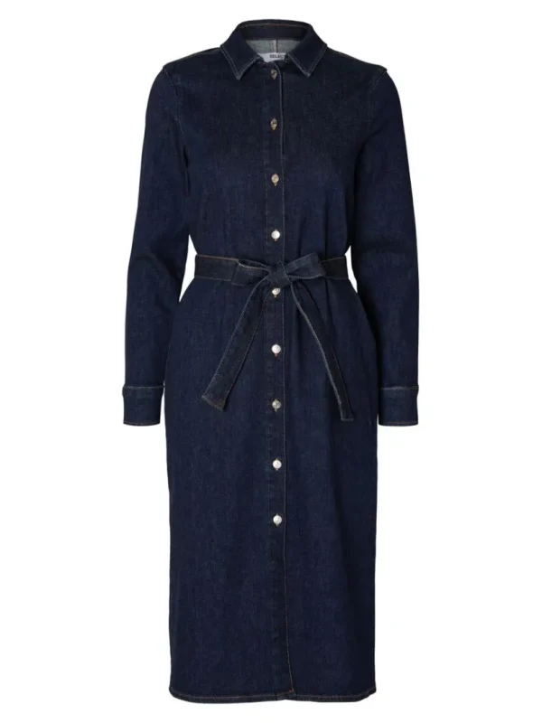 Kjoler>SELECTED MØRKEBLÅ DENIM MIDIKJOLE Blue