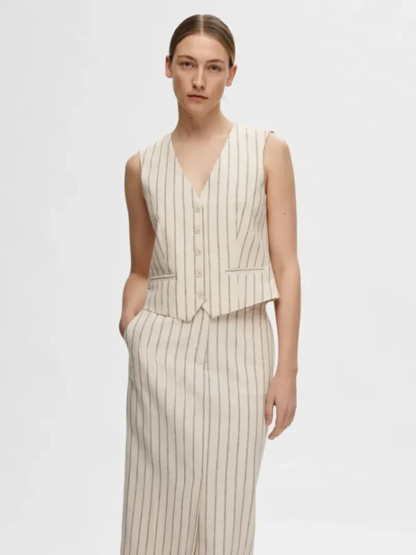 Jakkesæt & Blazers | Toppe Og Bluser>SELECTED NÅLESTRIBET VEST Beige
