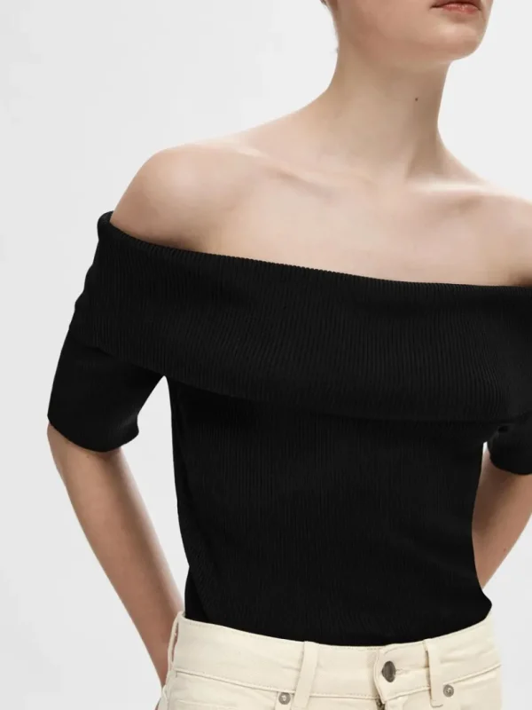 Toppe Og Bluser | Strik>SELECTED OFF-SHOULDER STRIKKET TOP Black