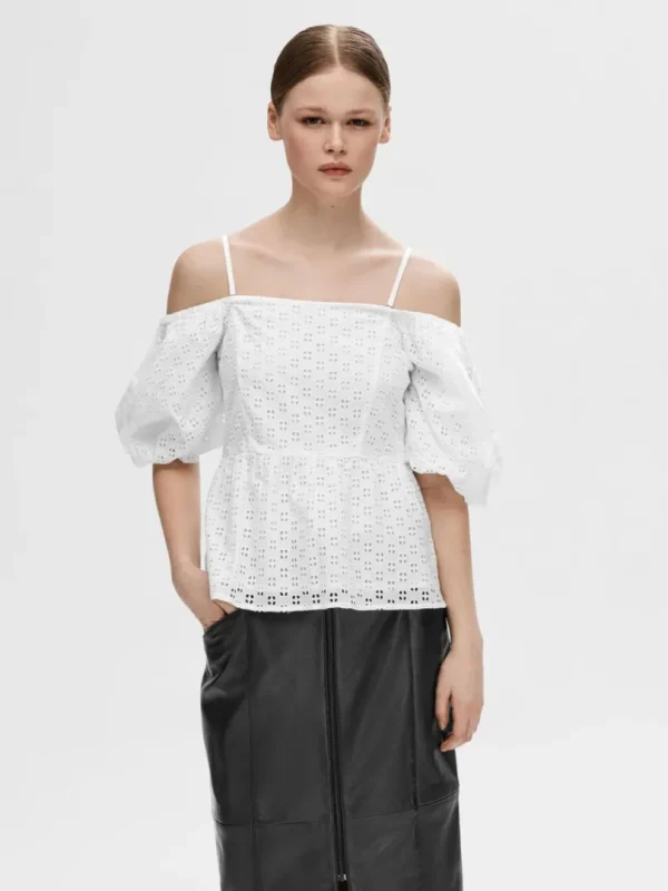 Toppe Og Bluser>SELECTED OFF-SHOULDER TOP White