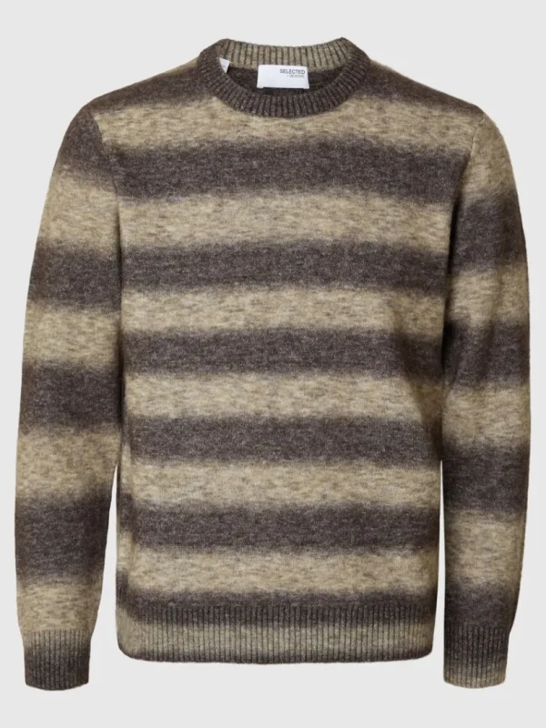 Strik>SELECTED OMBRE-STRIBET SWEATER MED RUND HALS Brown