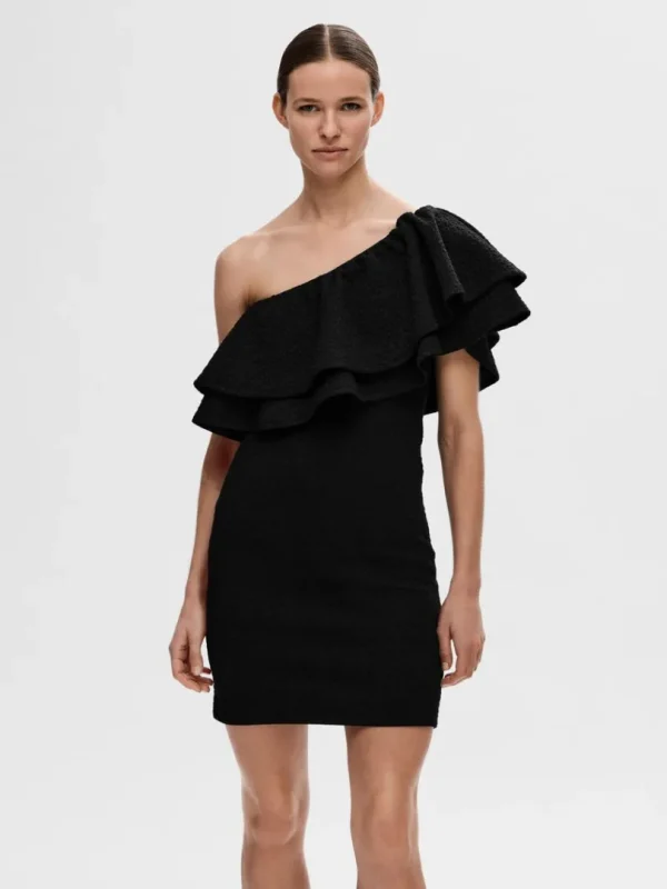 Kjoler>SELECTED ONE-SHOULDER KORT KJOLE Black