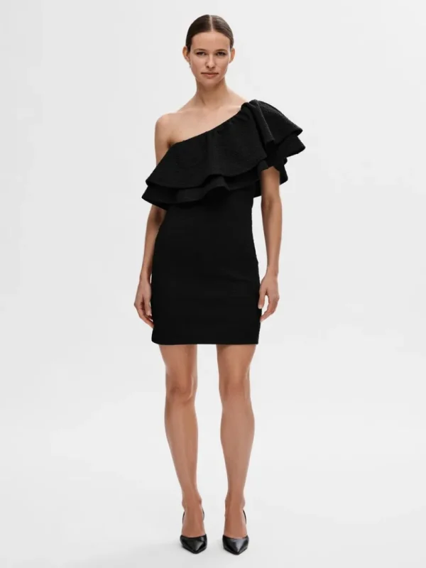 Kjoler>SELECTED ONE-SHOULDER KORT KJOLE Black