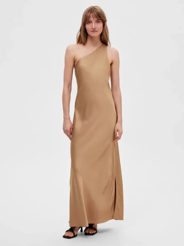 Kjoler>SELECTED ONE-SHOULDER MAXIKJOLE Brown