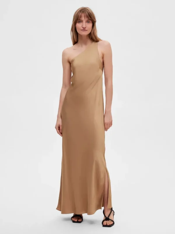 Kjoler>SELECTED ONE-SHOULDER MAXIKJOLE Brown
