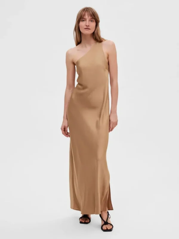 Kjoler>SELECTED ONE-SHOULDER MAXIKJOLE Brown