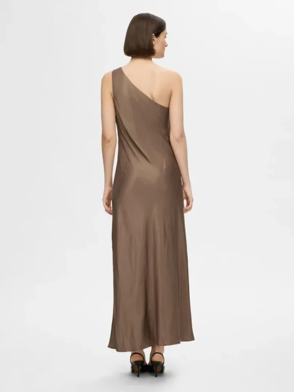 Kjoler>SELECTED ONE-SHOULDER MAXIKJOLE Brown