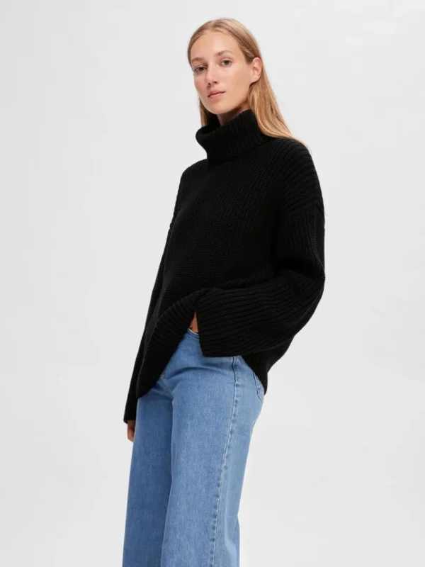Strik>SELECTED OVERSIZED CHUNKY STRIKKET TRØJE Black