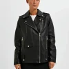 Overtøj>SELECTED OVERSIZED LÆDERJAKKE Black