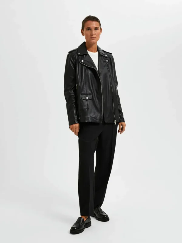 Overtøj>SELECTED OVERSIZED LÆDERJAKKE Black