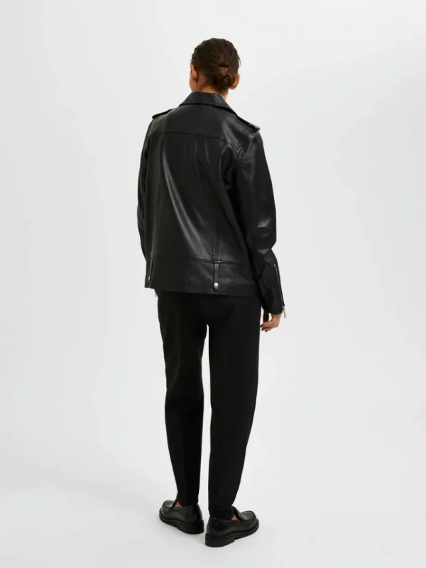 Overtøj>SELECTED OVERSIZED LÆDERJAKKE Black