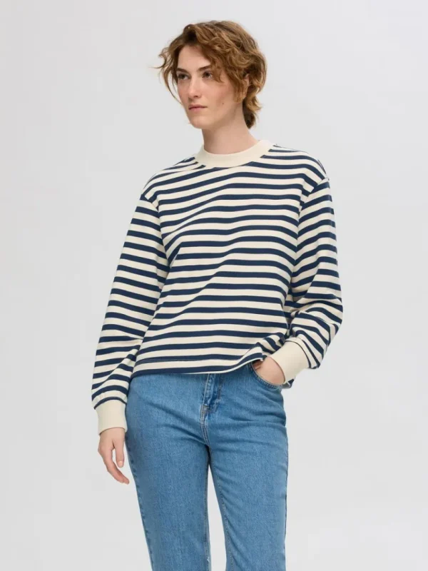 Hættetrøjer & Sweatshirts>SELECTED OVERSIZED STRIBET SWEATSHIRT Blue