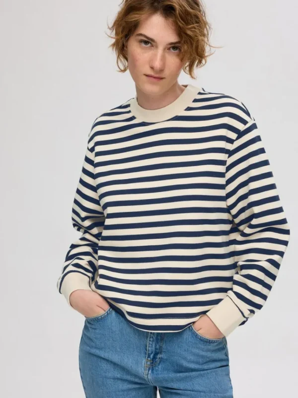 Hættetrøjer & Sweatshirts>SELECTED OVERSIZED STRIBET SWEATSHIRT Blue
