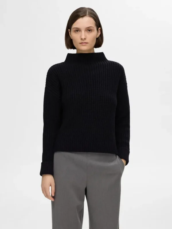 Strik>SELECTED OVERSIZED STRIKTRØJE Black