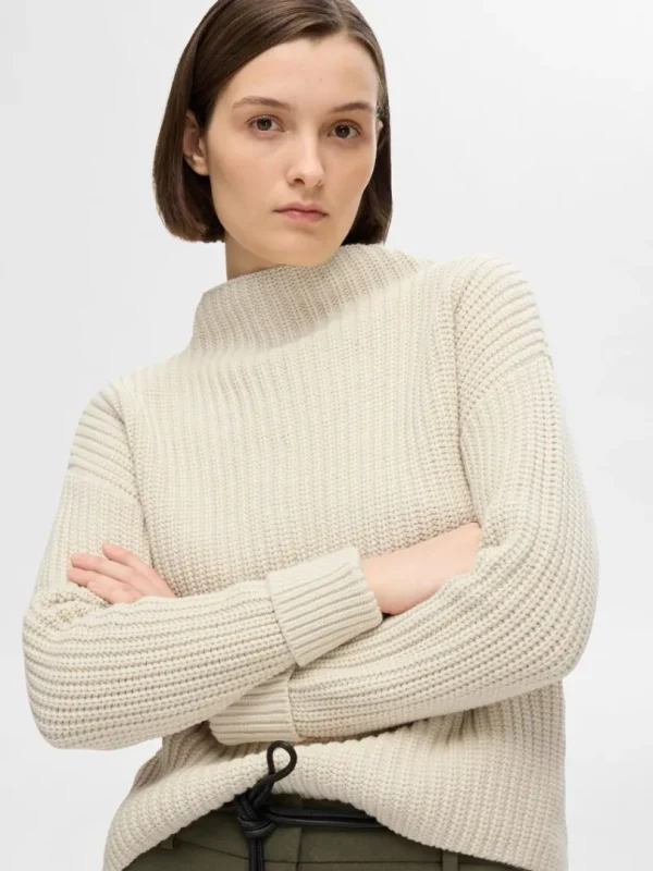 Strik>SELECTED OVERSIZED STRIKTRØJE Beige