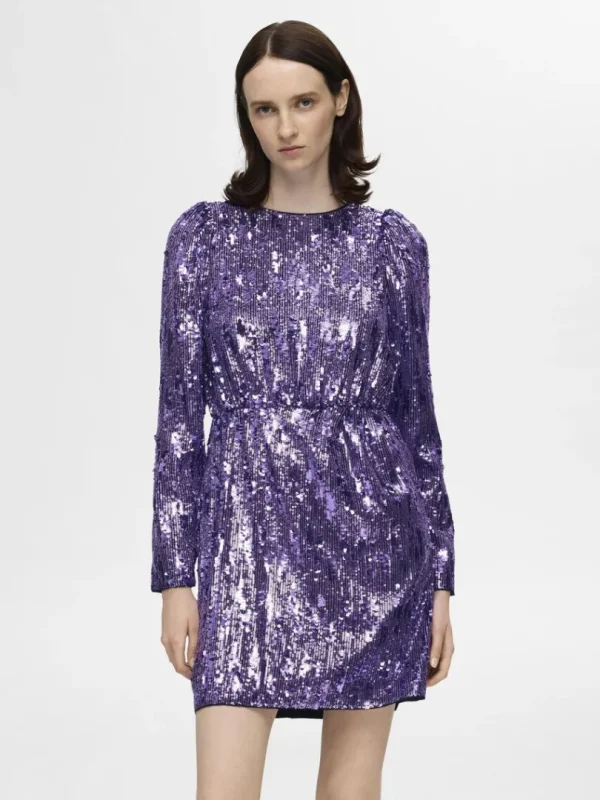 Kjoler>SELECTED PAILLETTER KORT KJOLE Purple