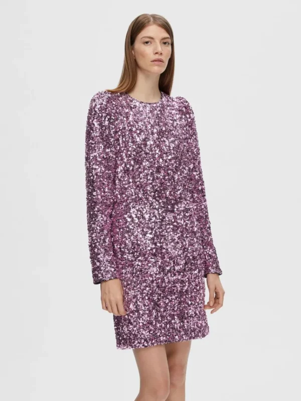 Kjoler>SELECTED PAILLETTER KORT KJOLE Pink