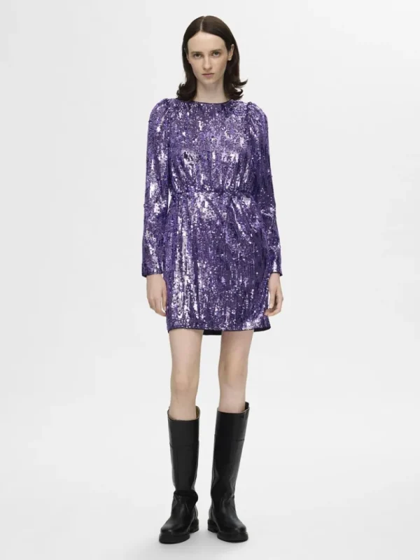 Kjoler>SELECTED PAILLETTER KORT KJOLE Purple