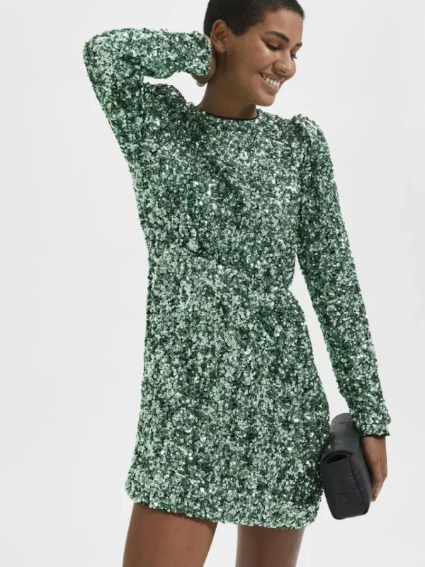 Kjoler>SELECTED PAILLETTER KORT KJOLE Green