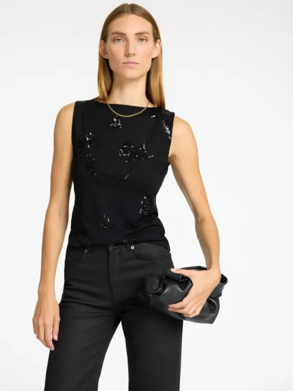 Toppe Og Bluser>SELECTED PAILLETTER TOP UDEN ÆRMER Black