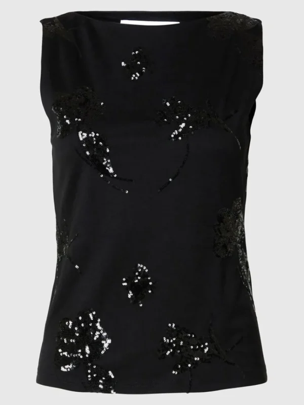Toppe Og Bluser>SELECTED PAILLETTER TOP UDEN ÆRMER Black