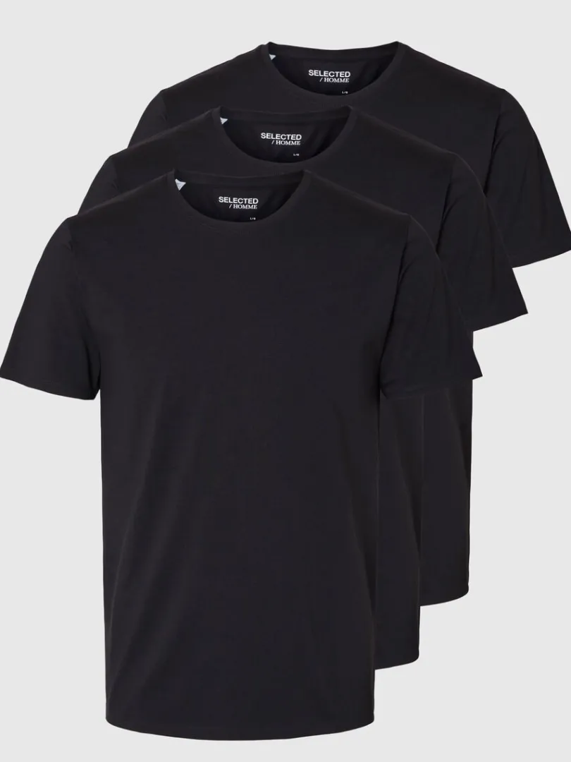 pak_bomuld_tshirt_5-2.webp T-shirts>SELECTED 3-PAK BOMULD T-SHIRT Black