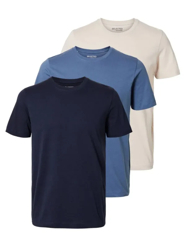 T-shirts>SELECTED 3-PAK BOMULD T-SHIRT Blue