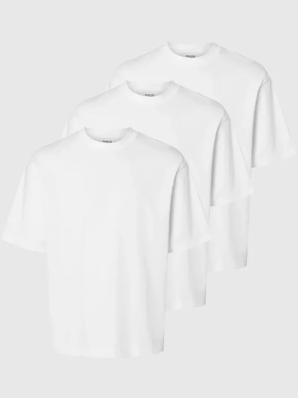 T-shirts>SELECTED 3 PAK T-SHIRT MED RUND HALS White